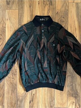 Alan Stuart Geometric Long Sleeve Polo Shirt